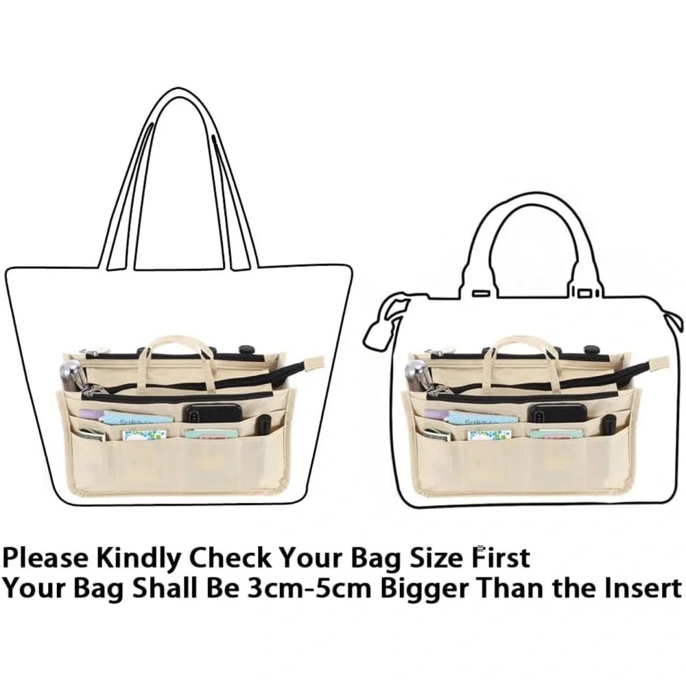 Tan bag insert Organizer with Structured Design and Handle for totes and purses